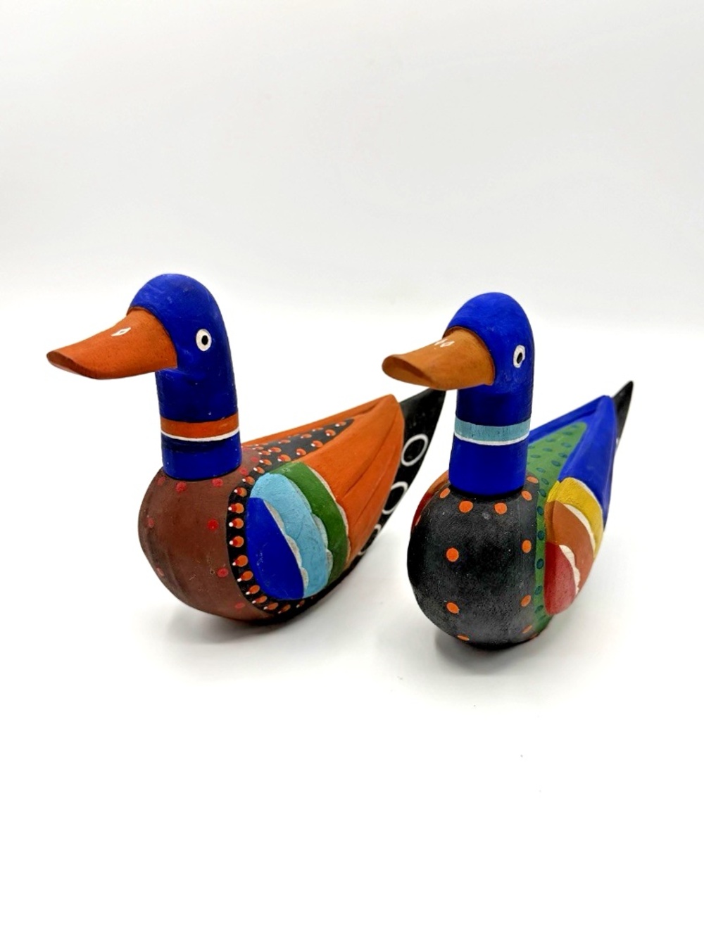 Hand Painted Wooden Duck Pair Figurines Folk Art Decor Wedding Ducks Set of 2